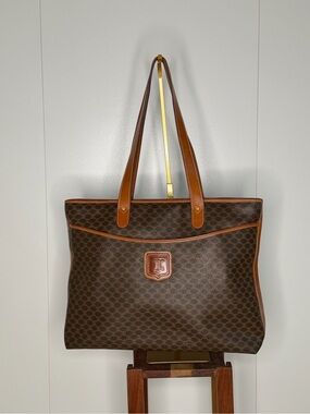 Celine Macadam Tote Bag with Tan Leather Trim Vintage